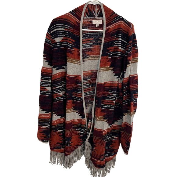 Lucky Brand Open Front Cardigan Size XL Boho Aztec Southwestern Sweater Fringe - Picture 1 of 8
